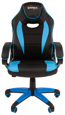 Кресло компьютерное BRABIX &quot;Blaze GM-162&quot;, TW/экокожа, черное/голубое, 532578, 7083506