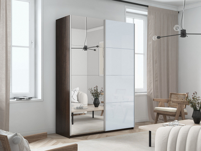 Шкаф-купе Прайм 2-х дверный (Зеркало/Стекло белое) Венге