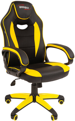 Кресло компьютерное BRABIX &quot;Blaze GM-162&quot;, TW/экокожа, черное/желтое, 532579, 7083507