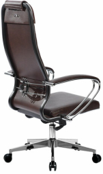 Кресло офисное МЕТТА &quot;К-29&quot; хром, рецик. кожа, сиденье и спинка мягкие, темно-коричневое