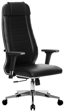 Кресло офисное МЕТТА &quot;К-29-2D&quot; хром, рецик. кожа, сиденье и спинка мягкие, черное