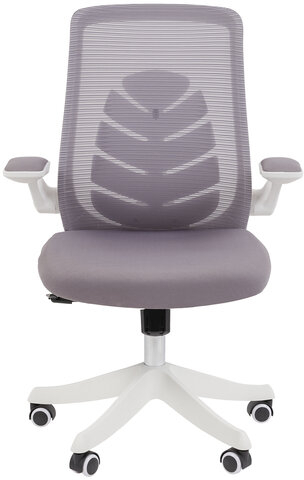 Кресло Chairman CH 565, откидные подлокотники, синхромеханизм, пластик белый, сетка/ткань, серое, 7146049