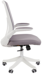 Кресло Chairman CH 565, откидные подлокотники, синхромеханизм, пластик белый, сетка/ткань, серое, 7146049