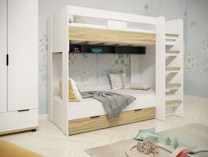 Кровать двухъярусная Скайлайт СЛ-30К блэквуд ячменный/графит/белый/меренга