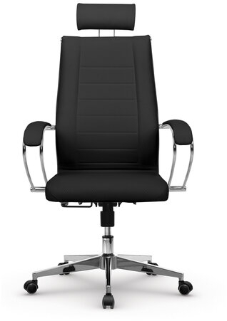 Кресло офисное МЕТТА &quot;К-32&quot; хром, рецик. кожа, подголовник, сиденье и спинка мягкие, черное