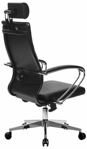 Кресло офисное МЕТТА &quot;К-32&quot; хром, рецик. кожа, подголовник, сиденье и спинка мягкие, черное