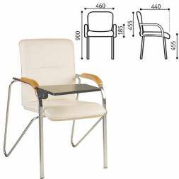 Кресло для приемных и переговорных &quot;Samba T plast&quot; со столиком, хромированный каркас, кожзам бежевый