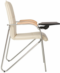 Кресло для приемных и переговорных "Samba T plast" со столиком, хромированный каркас, кожзам бежевый
