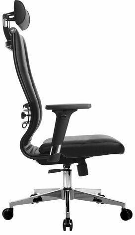 Кресло офисное МЕТТА &quot;К-32-2D&quot; хром, рецик. кожа, подголовник, сиденье и спинка мягкие, черное