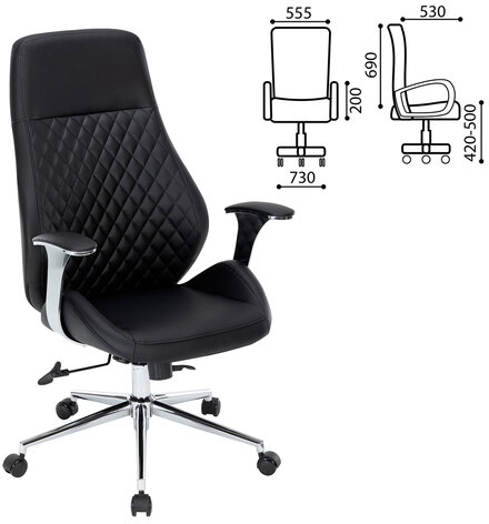 Кресло офисное CHAIRMAN CH 790, хром, эргономичное, экокожа, черное, 7145936