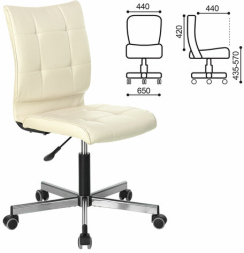 Кресло BRABIX &quot;Stream MG-314&quot;, без подлокотников, пятилучие серебристое, экокожа, бежевое, 532078