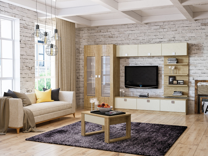 Шкаф-пенал со стеклом Анастасия АН-4К дуб роше/дуб классик синхро