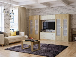 Шкаф-пенал со стеклом Анастасия АН-4К дуб роше/дуб классик синхро