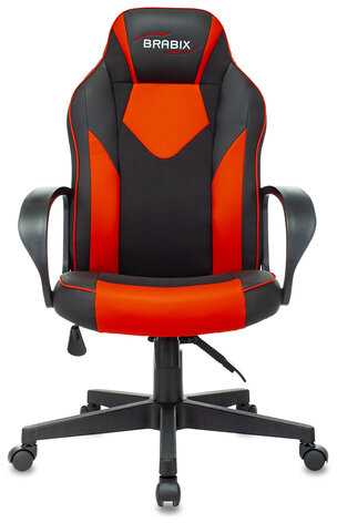 Кресло компьютерное BRABIX &quot;Game GM-017&quot;, экокожа/ткань, черное/красное, 532642, GM-017_532642