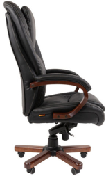 Кресло офисное CHAIRMAN СН 408, НАГРУЗКА до 150 кг, дерево, натуральная кожа, черное, 7030084