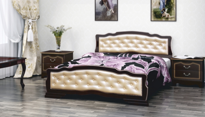 Кровать из массива Карина-10 с элементами экокожи