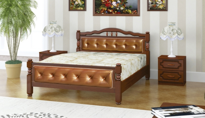 Кровать из массива Карина-11 с элементами экокожи