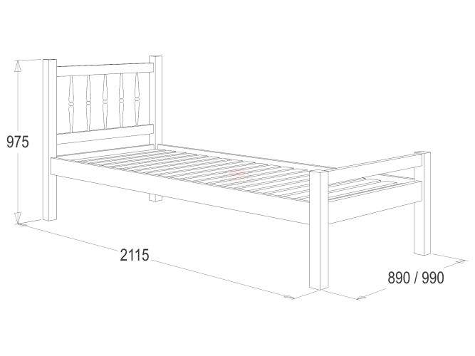 Кровать -10  одинарная с фигурными спинками из массива